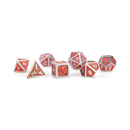Draconis Solid Metal Polyhedral Dice set - Brushed Iron with Red - Premium Polyhedral Dice Set - Just $39.99! Shop now at Retro Gaming of Denver