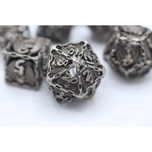 Bat Hollow Metal Polyhedral Dice Set - Ancient Silver - Premium Polyhedral Dice Set - Just $79.99! Shop now at Retro Gaming of Denver