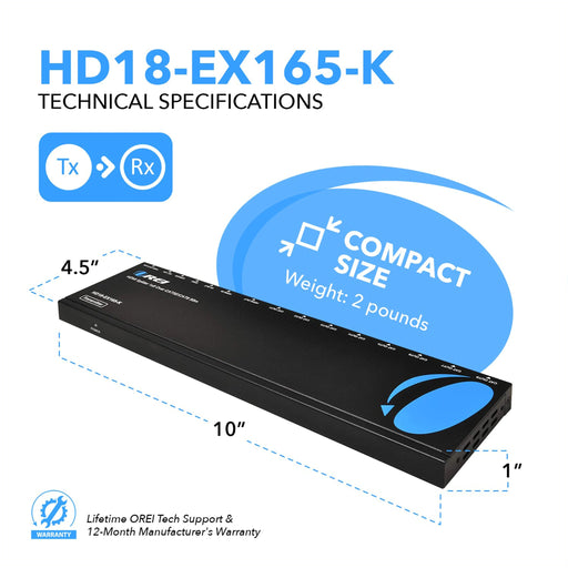 1x8 HDMI Extender Splitter Over CAT6/7 Upto 165 Ft- Loop-out, IR Control & EDID (HD18-EX165-K) - Premium Extender - Just $279.99! Shop now at Retro Gaming of Denver