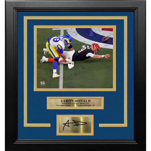 Aaron Donald Super Bowl LVI Final Play Los Angeles Rams 8x10 Framed Photo with Engraved Autograph - Premium Engraved Signatures - Just $79.99! Shop now at Retro Gaming of Denver