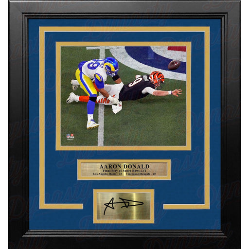Aaron Donald Super Bowl LVI Final Play Los Angeles Rams 8x10 Framed Photo with Engraved Autograph - Premium Engraved Signatures - Just $79.99! Shop now at Retro Gaming of Denver