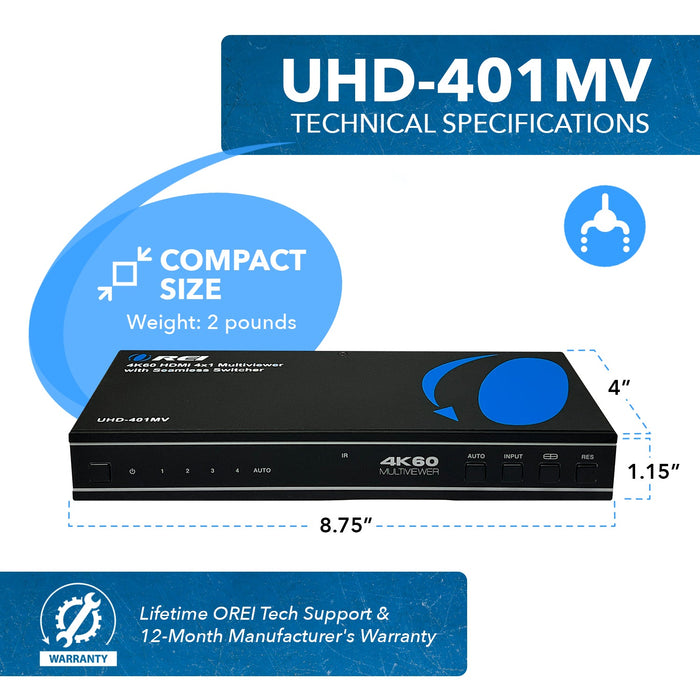 Ultra HD 4K Quad Multi-Viewer 4x1 HDMI Seamless Switch (UHD-401MV) - Premium  - Just $199.99! Shop now at Retro Gaming of Denver
