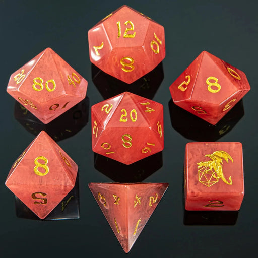 Dragon's Horde Gem Stone Polyhedral Dice Set - Watermelon Tourmaline - Premium Polyhedral Dice Set - Just $89.99! Shop now at Retro Gaming of Denver