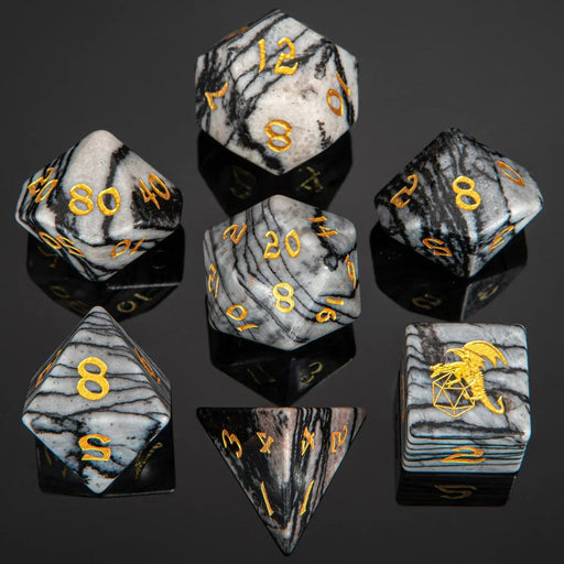 Dragon's Horde Gem Stone Polyhedral Dice Set - Black Network Agate - Premium Polyhedral Dice Set - Just $89.99! Shop now at Retro Gaming of Denver