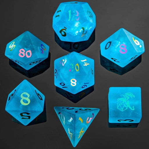 Dragon's Horde Glass Polyhedral Dice Set - Sea Blue - Premium Polyhedral Dice Set - Just $89.99! Shop now at Retro Gaming of Denver