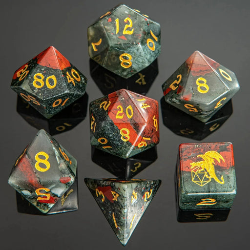 Dragon's Horde Gem Stone Polyhedral Dice Set - Bloodstone - Premium Polyhedral Dice Set - Just $89.99! Shop now at Retro Gaming of Denver