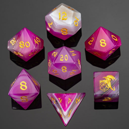 Dragon's Hoard Gem Stone Polyhedral Dice Set - Rose Agate - Premium Polyhedral Dice Set - Just $119.99! Shop now at Retro Gaming of Denver