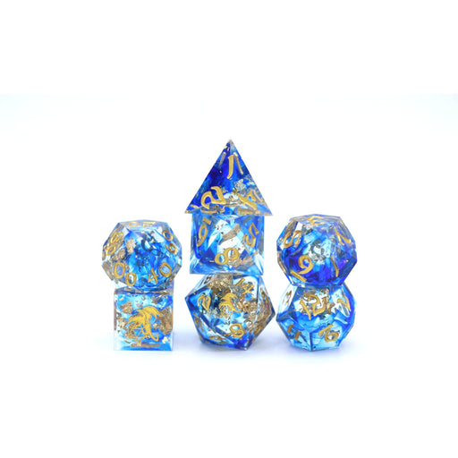 Captured Magic Hand Sanded Sharp Edge Resin - Blue Gold Foil - Premium Polyhedral Dice Set - Just $39.99! Shop now at Retro Gaming of Denver
