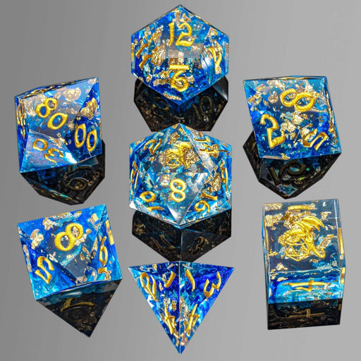 Captured Magic Hand Sanded Sharp Edge Resin - Blue Gold Foil - Premium Polyhedral Dice Set - Just $39.99! Shop now at Retro Gaming of Denver