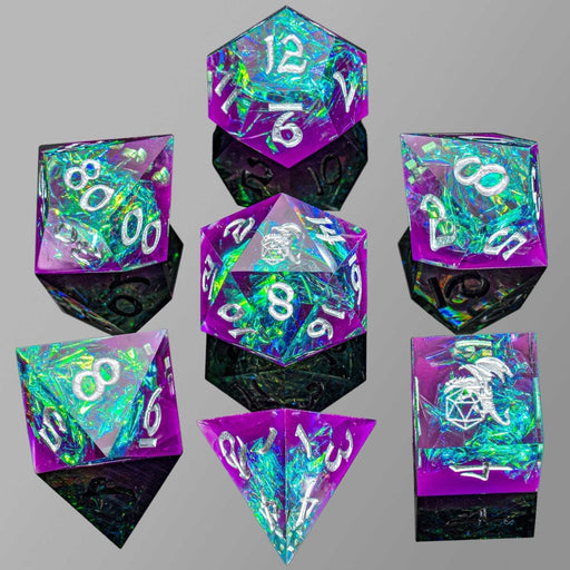 Captured Magic Hand Sanded Sharp Edge Resin - Purple Green - Premium Polyhedral Dice Set - Just $39.99! Shop now at Retro Gaming of Denver