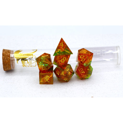 Captured Magic Hand Sanded Sharp Edge Resin - Orange and Green - Premium Polyhedral Dice Set - Just $39.99! Shop now at Retro Gaming of Denver