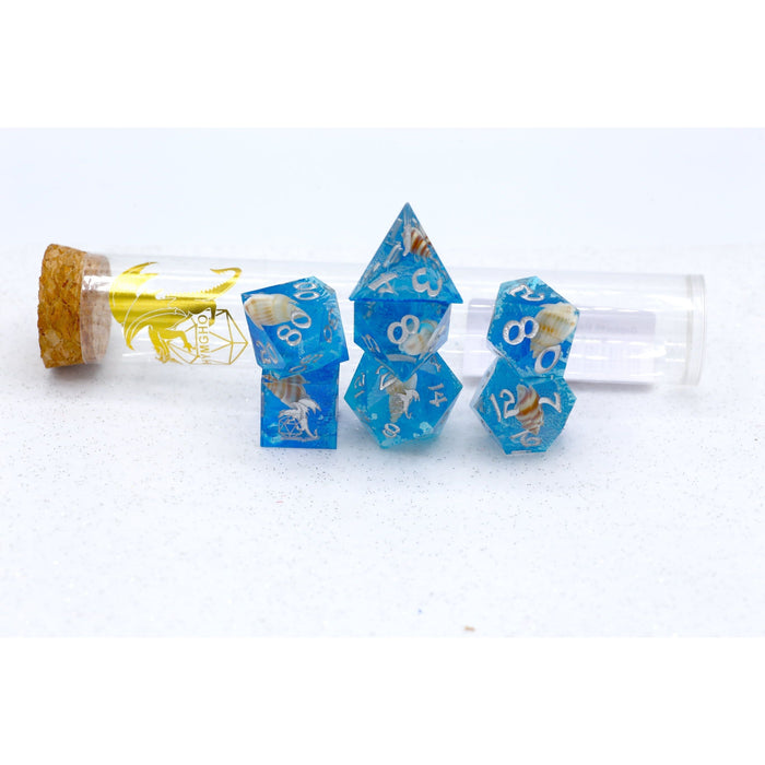 Captured Magic Hand Sanded Sharp Edge Resin - Sea Snail Inclusion - Premium Polyhedral Dice Set - Just $49.99! Shop now at Retro Gaming of Denver