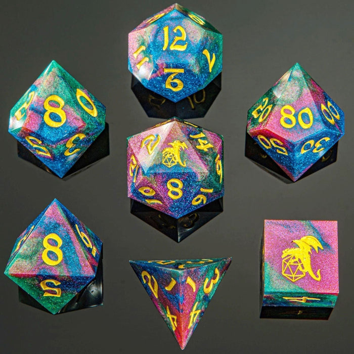 Captured Magic Hand Sanded Sharp Edge Resin - Chromatic Dragon - Premium Polyhedral Dice Set - Just $44.99! Shop now at Retro Gaming of Denver