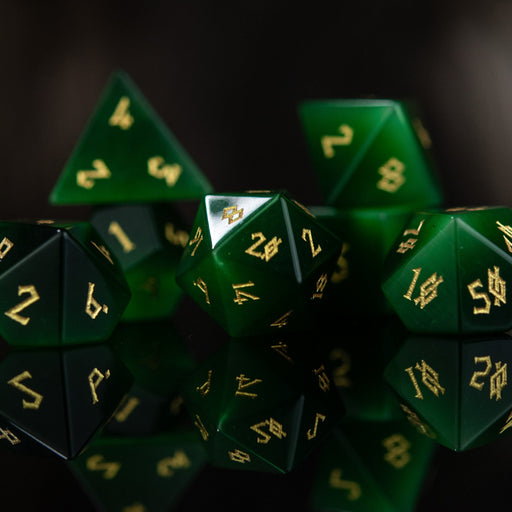Green Cat's Eye Stone Dice Set - Premium Stone/Glass - Just $89.99! Shop now at Retro Gaming of Denver