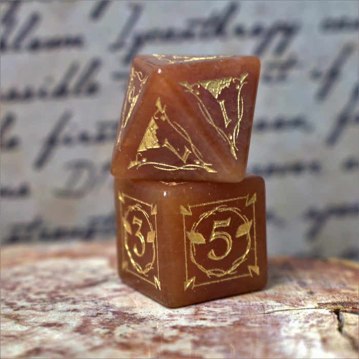 Fangs of Winter Red Aventurine Stone Dice Set - Premium Stone/Glass - Just $89.99! Shop now at Retro Gaming of Denver