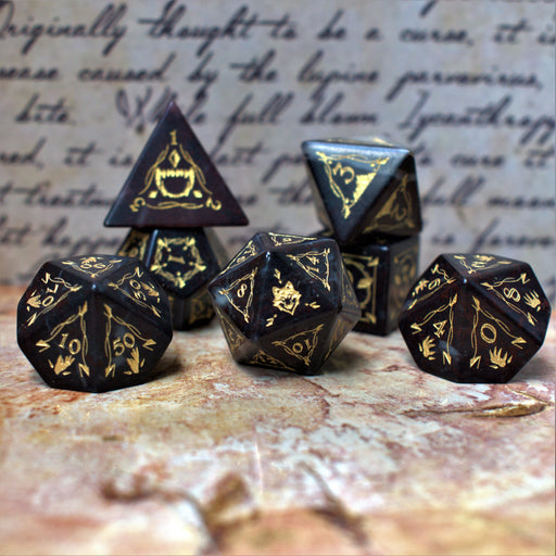 Fangs of Winter Bloodstone Jasper Stone Dice Set - Premium Stone/Glass - Just $89.99! Shop now at Retro Gaming of Denver