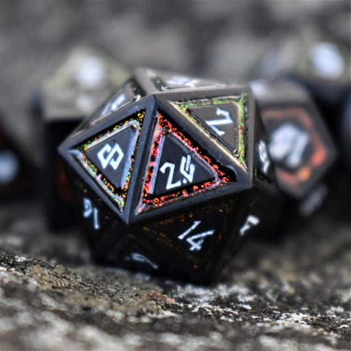 Cleric's Shadow Domain Red/White And Matte Black Metal Dice Set - Premium Metal - Just $39.99! Shop now at Retro Gaming of Denver