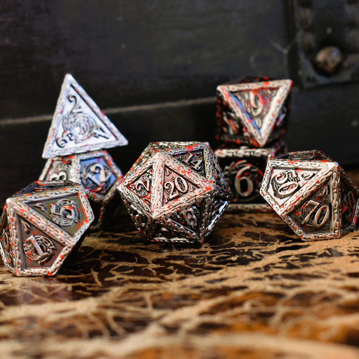 Ballad of the Bard Bloodstained Silver Metal Dice Set - Premium Metal - Just $39.99! Shop now at Retro Gaming of Denver