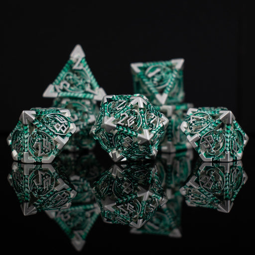Dragonguard Hollow Metal Dice Set - Emerald and Silver - Premium hollow - Just $59.99! Shop now at Retro Gaming of Denver