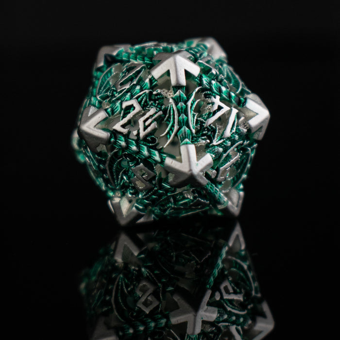 Dragonguard Hollow Metal Dice Set - Emerald and Silver - Premium hollow - Just $59.99! Shop now at Retro Gaming of Denver