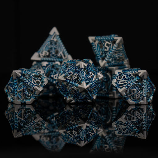 Dragonguard Hollow Metal Dice Set - Azure and Silver - Premium hollow - Just $59.99! Shop now at Retro Gaming of Denver