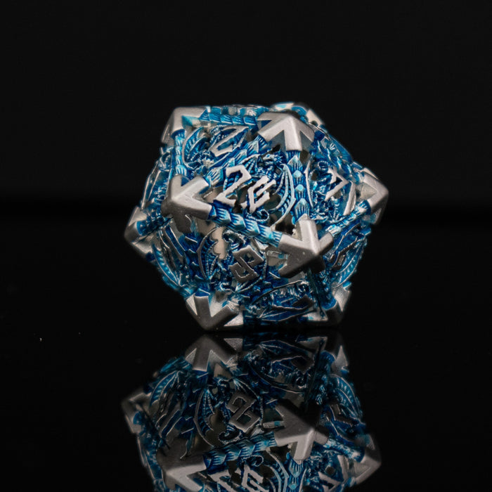 Dragonguard Hollow Metal Dice Set - Azure and Silver - Premium hollow - Just $59.99! Shop now at Retro Gaming of Denver