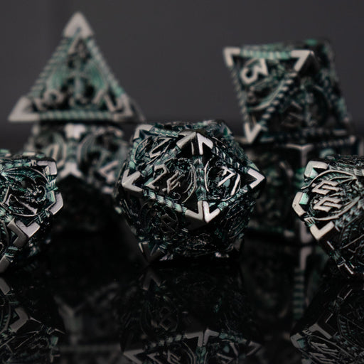 Dragonguard Hollow Metal Dice Set - Emerald and Shadow - Premium hollow - Just $59.99! Shop now at Retro Gaming of Denver