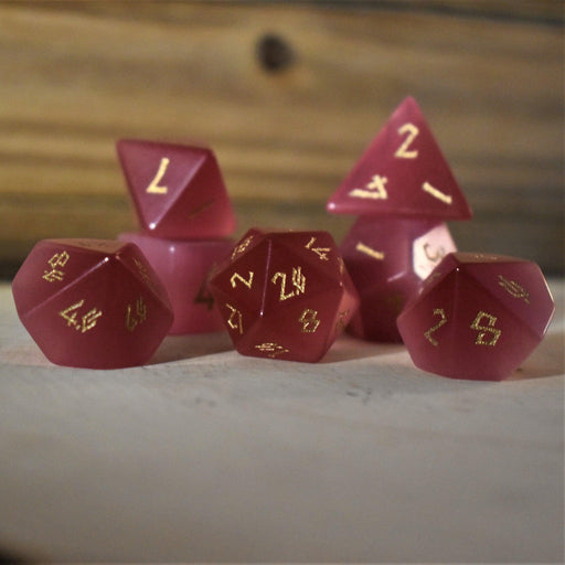 Deep Pink Cat's Eye Stone Dice Set - Premium Stone/Glass - Just $89.99! Shop now at Retro Gaming of Denver
