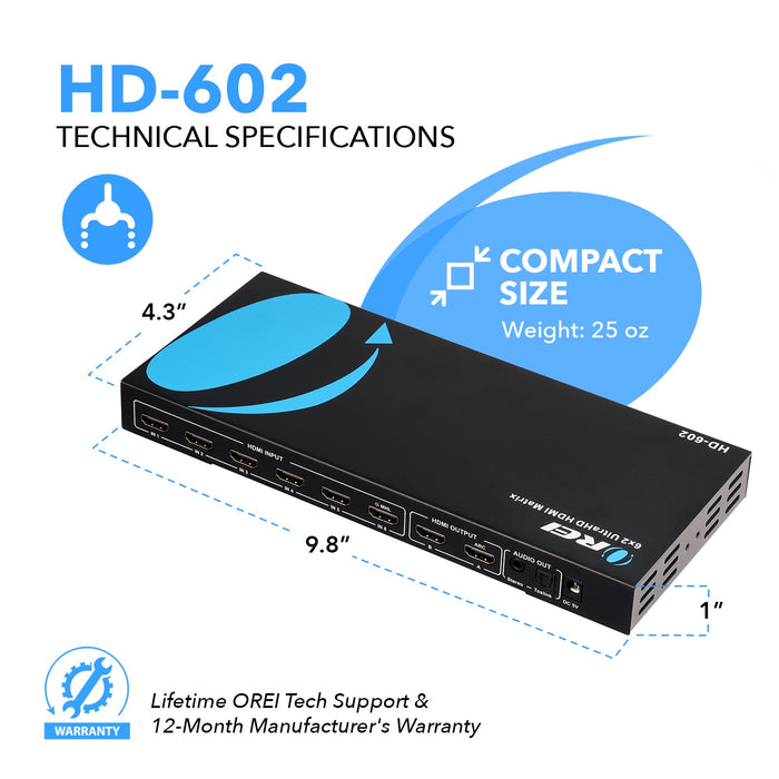 Ultra HD 6x2 HDMI Matrix Switch with ARC Support (HD-602) - Premium Matrix Switch - Just $129.99! Shop now at Retro Gaming of Denver