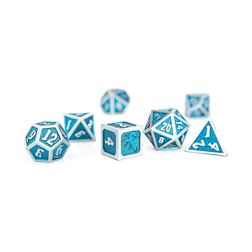 Draconis Solid Metal Polyhedral Dice set - Brushed Iron with Cold Blue - Premium Polyhedral Dice Set - Just $39.99! Shop now at Retro Gaming of Denver
