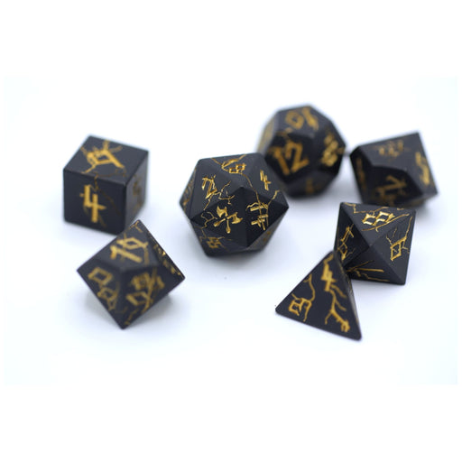 Barbarian Solid Metal Polyhedral Dice Set - Matt Black with Gold - Premium  - Just $39.99! Shop now at Retro Gaming of Denver