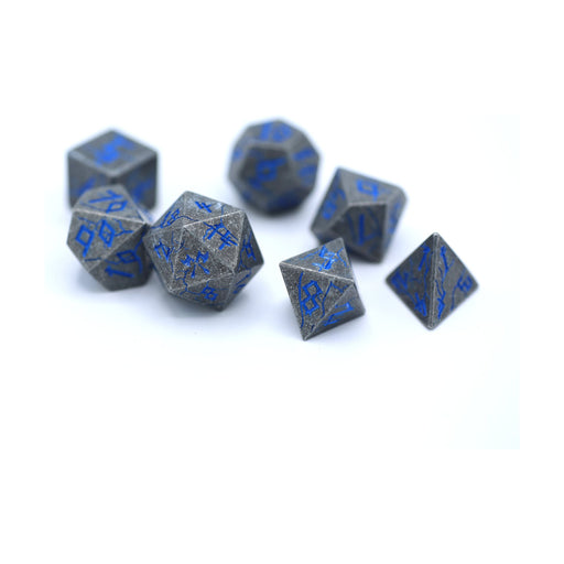 Barbarian Solid Metal Polyhedral Dice Set - Ancient Silver with Blue - Premium  - Just $39.99! Shop now at Retro Gaming of Denver