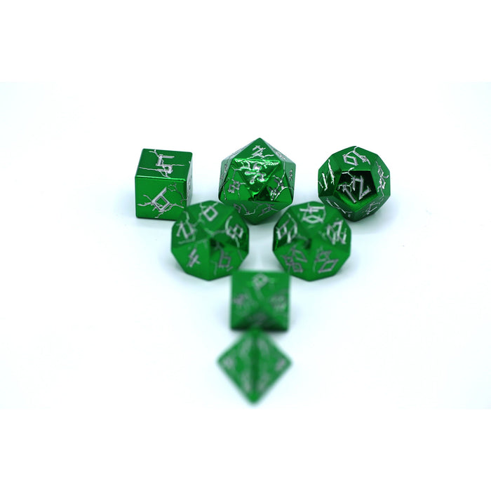 Barbarian Solid Metal Polyhedral Dice Set - Green Chrome with Silver - Premium  - Just $39.99! Shop now at Retro Gaming of Denver