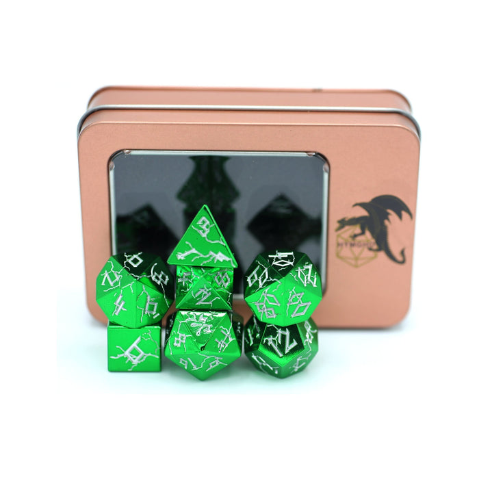 Barbarian Solid Metal Polyhedral Dice Set - Green Chrome with Silver - Premium  - Just $39.99! Shop now at Retro Gaming of Denver