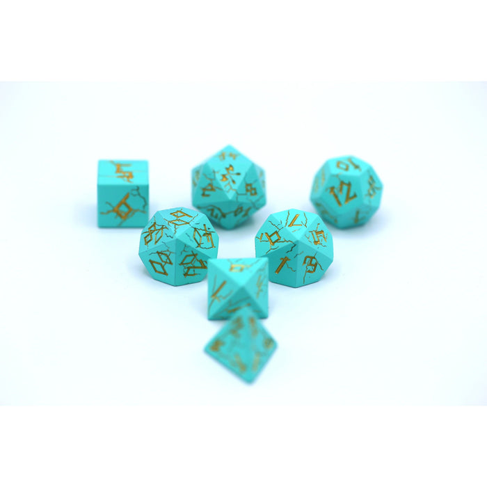 Barbarian Solid Metal Polyhedral Dice Set - Turquoise with Gold - Premium  - Just $39.99! Shop now at Retro Gaming of Denver