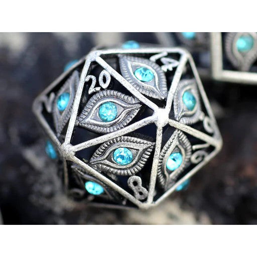 Dragon's Eye Hollow Metal Single D20 Dice - Aqua Blue Gems - Premium Polyhedral Dice Set - Just $29.99! Shop now at Retro Gaming of Denver
