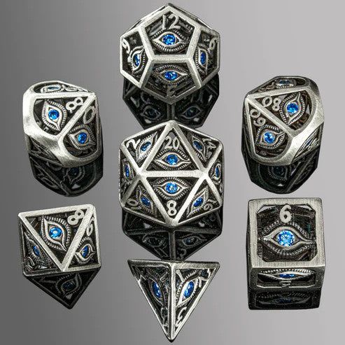 Dragon's Eye Hollow Metal Dice Set - Aqua Blue Gems - Premium Polyhedral Dice Set - Just $99.99! Shop now at Retro Gaming of Denver