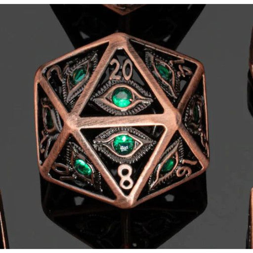 Dragon's Eye Hollow Metal Single D20 Dice - Emerald Green Gems - Premium Polyhedral Dice Set - Just $29.99! Shop now at Retro Gaming of Denver