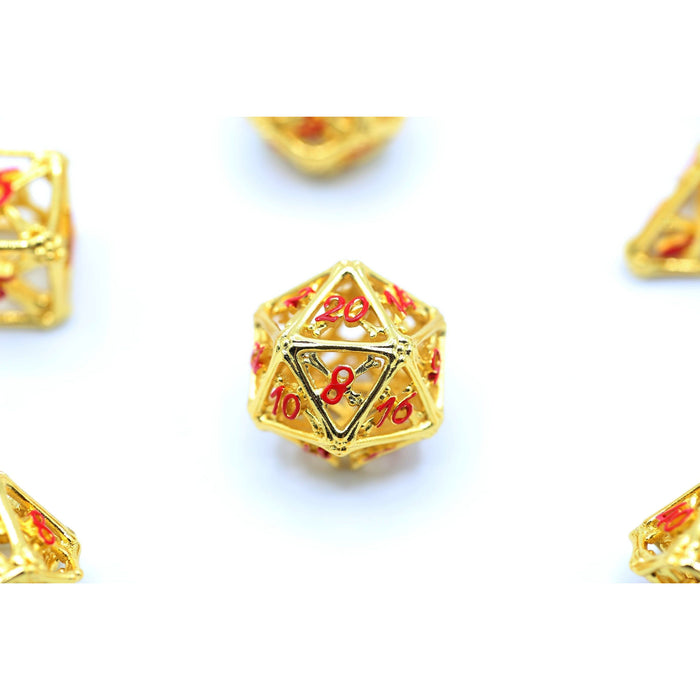 Death's Treasure Shiny Gold with Red Hollow Metal Dice - Premium Polyhedral Dice Set - Just $79.99! Shop now at Retro Gaming of Denver
