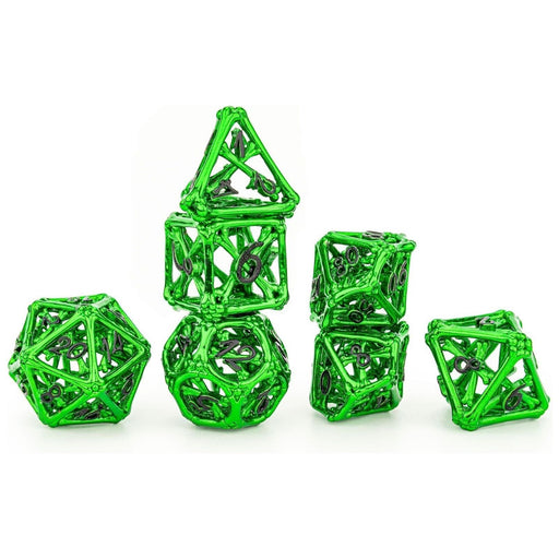 Death's Treasure Hollow Metal Polyhedral Dice Set - Shiny Green with Black - Premium Polyhedral Dice Set - Just $79.99! Shop now at Retro Gaming of Denver