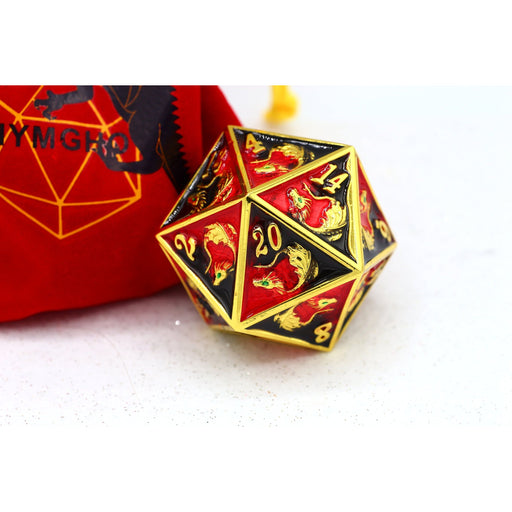 45mm Dragon D20 -Gold with Red & Black - Premium Single D20 - Just $39.99! Shop now at Retro Gaming of Denver