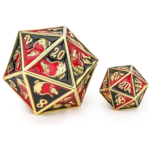 45mm Dragon D20 -Gold with Red & Black - Premium Single D20 - Just $39.99! Shop now at Retro Gaming of Denver