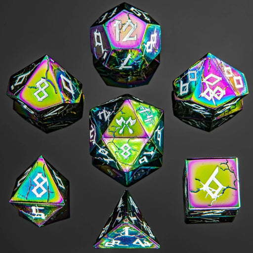 Barbarian Solid Metal Polyhedral Dice Set - Rainbow with White - Premium  - Just $39.99! Shop now at Retro Gaming of Denver