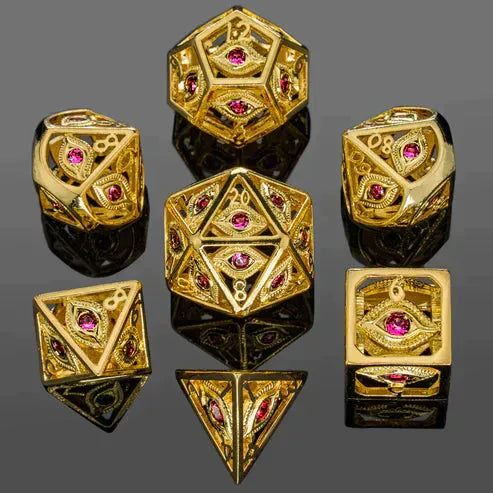 Dragon's Eye Hollow Metal Dice Set - Ruby Red Gems - Premium Polyhedral Dice Set - Just $99.99! Shop now at Retro Gaming of Denver