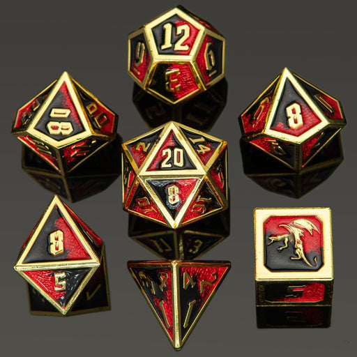 Draconis Solid Metal Polyhedral Dice set - Gold with Red & Black - Premium Polyhedral Dice Set - Just $39.99! Shop now at Retro Gaming of Denver