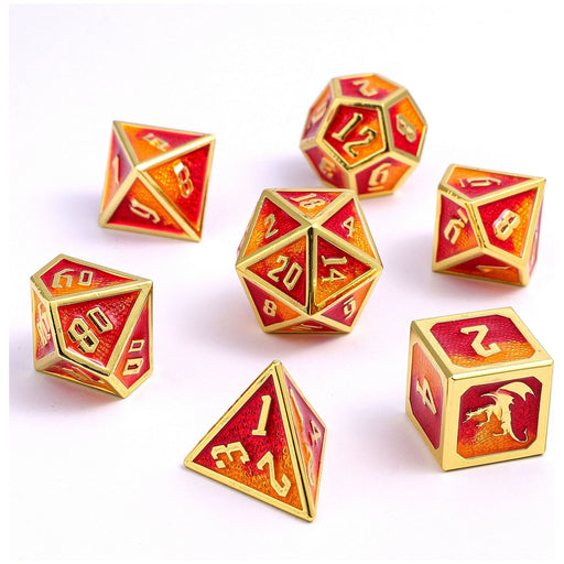 Draconis Solid Metal Polyhedral Dice set - Gold with Red & Orange - Premium Polyhedral Dice Set - Just $39.99! Shop now at Retro Gaming of Denver