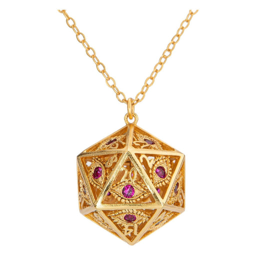 Dragon's Eye D20 Necklace - Gold with Ruby Red Gems - Premium  - Just $35.99! Shop now at Retro Gaming of Denver