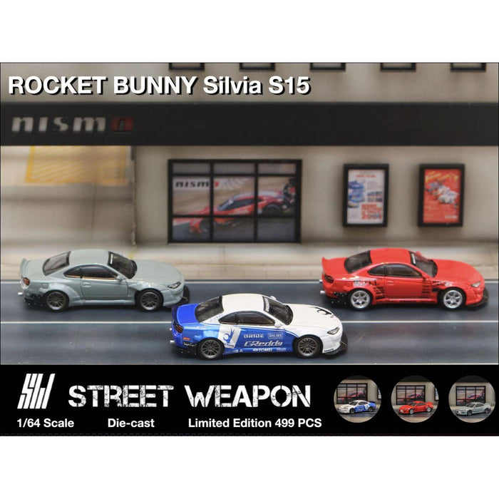 Street Weapon Nissan Silvia S15 Rocket Bunny BLUE WHITE / RED / CEMENT GREY 1:64 - Premium Nissan - Just $32.99! Shop now at Retro Gaming of Denver