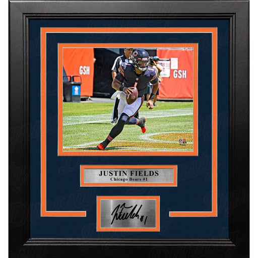 Justin Fields on the Run Chicago Bears 8" x 10" Framed Football Photo with Engraved Autograph - Premium Engraved Signatures - Just $29! Shop now at Retro Gaming of Denver