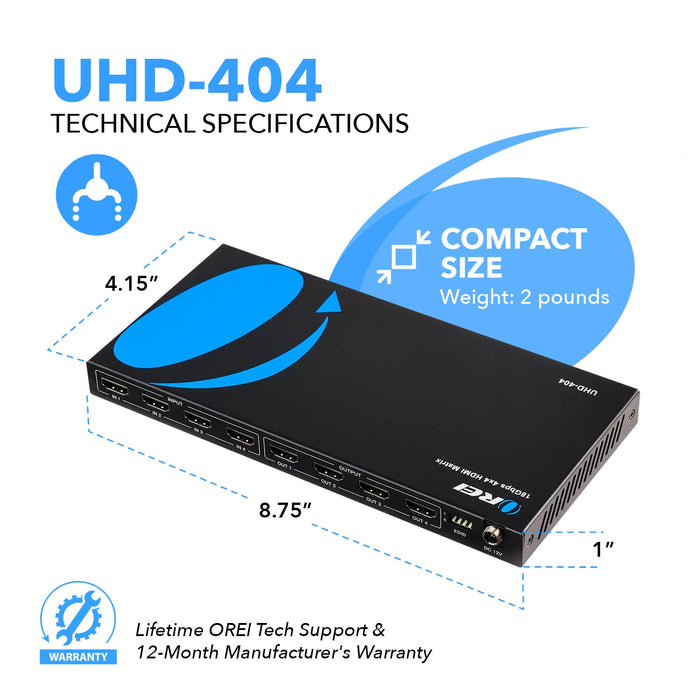 Ultra HD 4x4 HDMI Matrix Switch 4K @60Hz with IR Remote (UHD-404) - Premium Matrix Switch - Just $159.99! Shop now at Retro Gaming of Denver